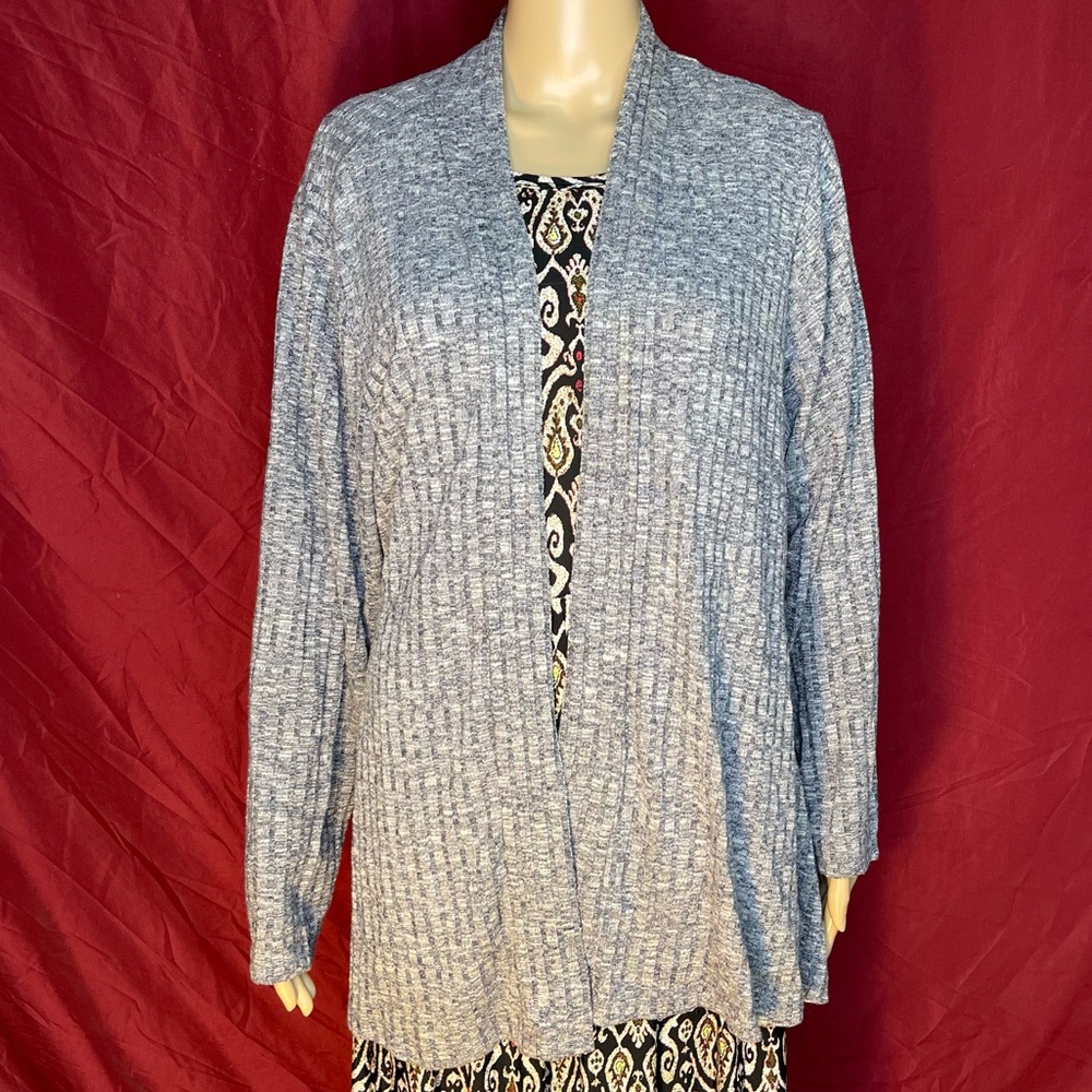 Avenue Women's Blue Gray Soft Open Front Ribbed Knit Cardigan Long Sleeves 18/20